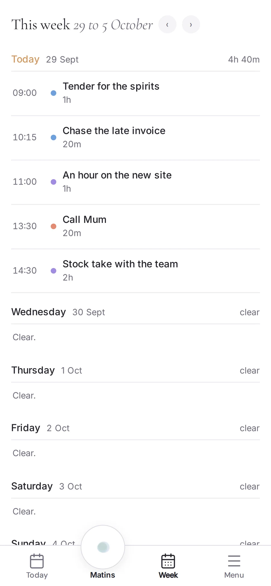 Matins on a phone: the week